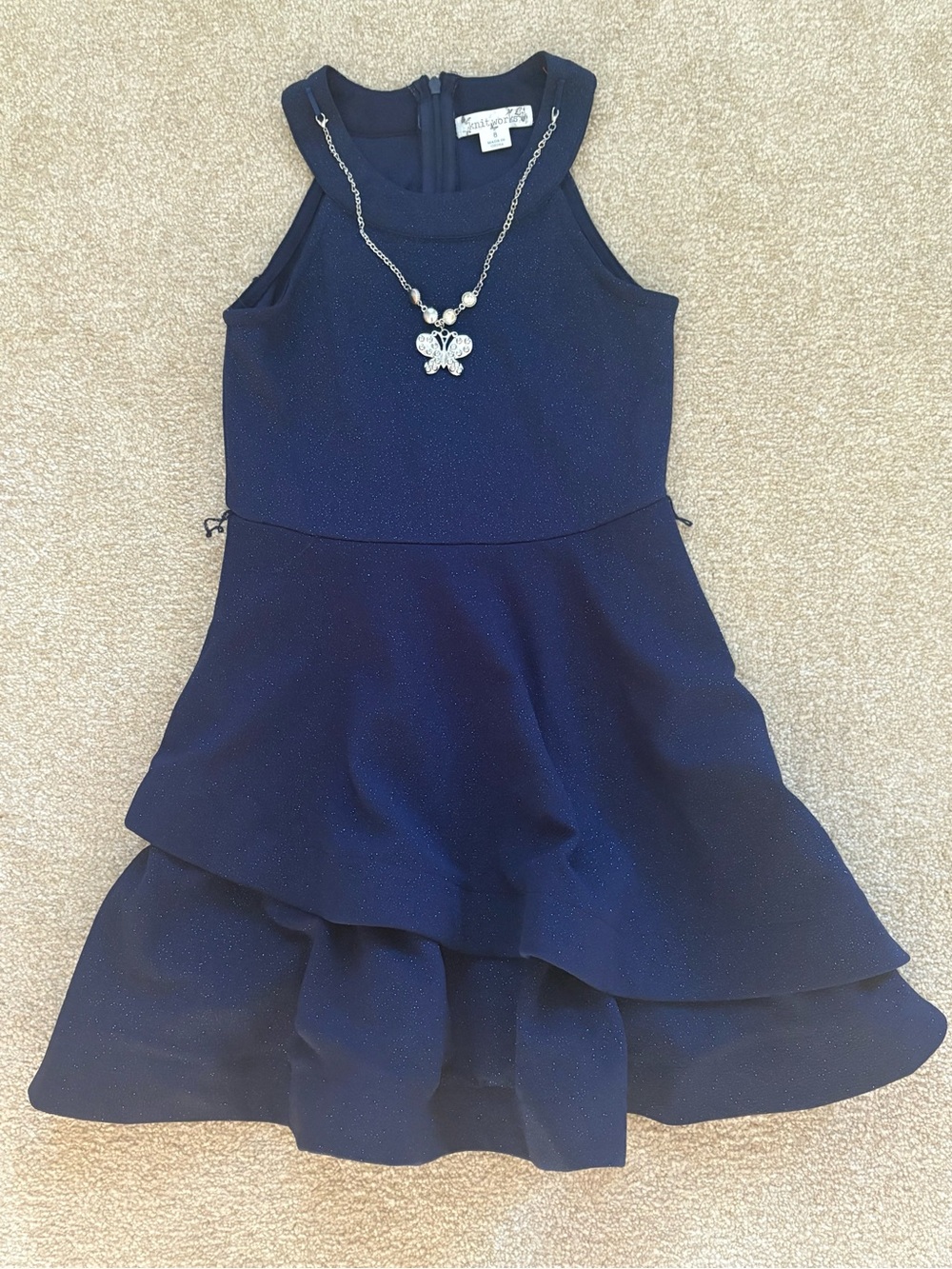 Girls' Navy Sparkle Tiered Party Dress Size 8